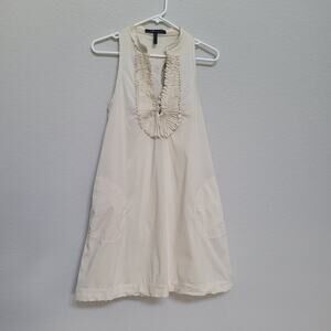 BCBGMAXAZRIA Mini Dress Women's XS Cream Ruffle Neck Sleeveless Cotton Summer